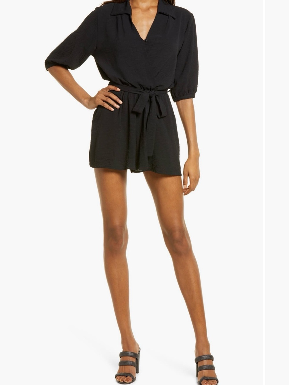 fraiche by j balloon sleeve tie front romper large